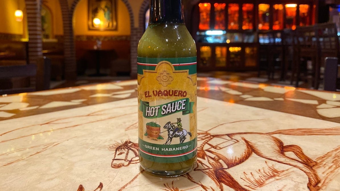 Original El Vaquero Green Habanero Sauce.