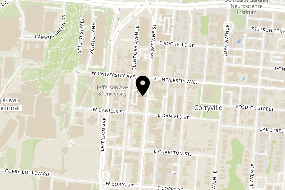 Map showing the location of El Vaquero El vaquero Clifton 2845 Short Vine (513) 221-0516 on 2845 Short Vine St in Cincinnati