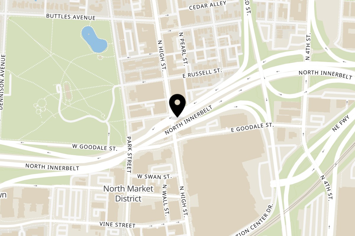 Map showing the location of El Vaquero El Vaquero Short North 600 North High Street (614) 670-4477 on 600 N High St in Columbus